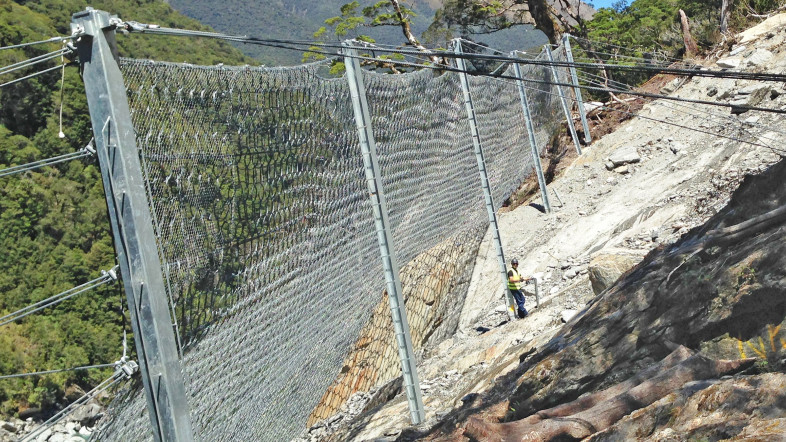 Rockfall attenuator system at Diana Falls (Photo: Geovert)