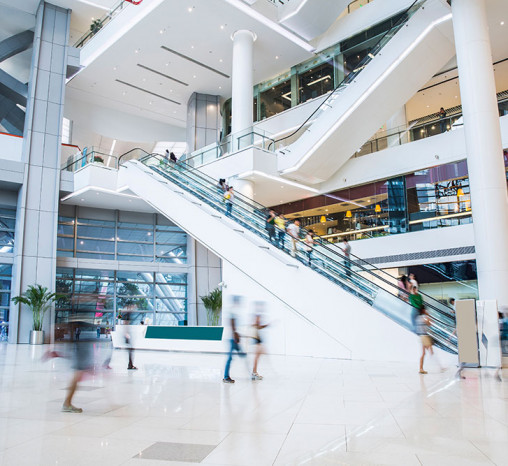 Interior of a busy shopping mall