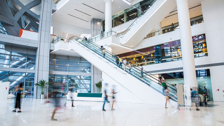 Interior of a busy shopping mall