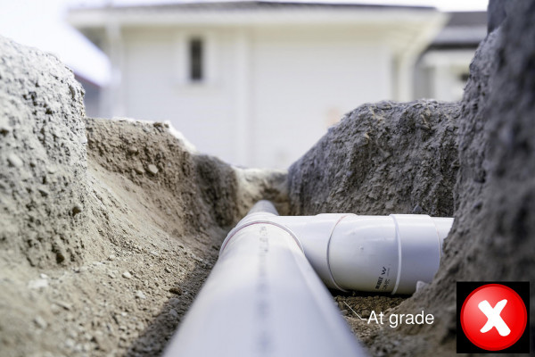 reduce drain blockages installed at grade DN100 drain with 45° 'Y' junction installed at grade.