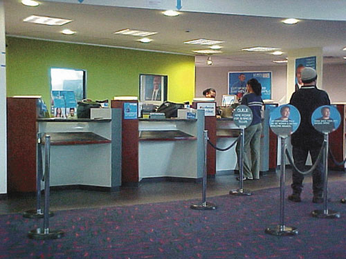 A good example of counters at a bank that are all accessible to everyone. A good example of counters at a bank that are all accessible to everyone.