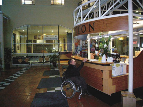 Wheelchair users or people of short stature, including children, cannot be seen by the receptionist Wheelchair users or people of short stature, including children, cannot be seen