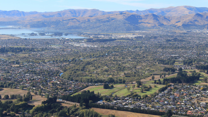 Aerial view of residential housing in Christchurch