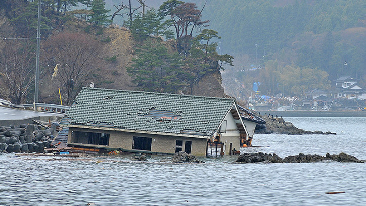 Damaged house slipped into harbour