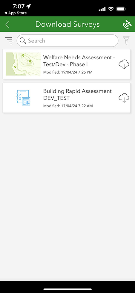 Step 3 image: Screenshot of an example of surveys available for download in ArcGIS Survey123