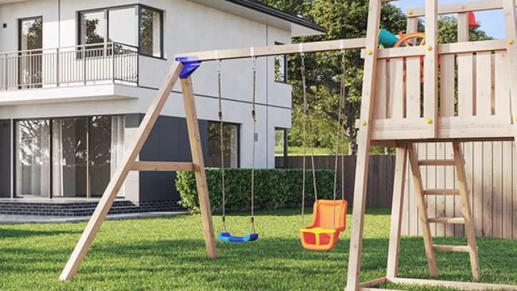 Backyard swing and play hut