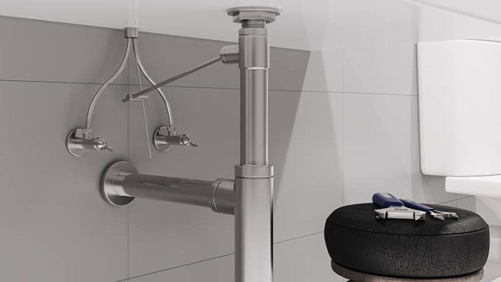 plumbing under a bathroom sink.